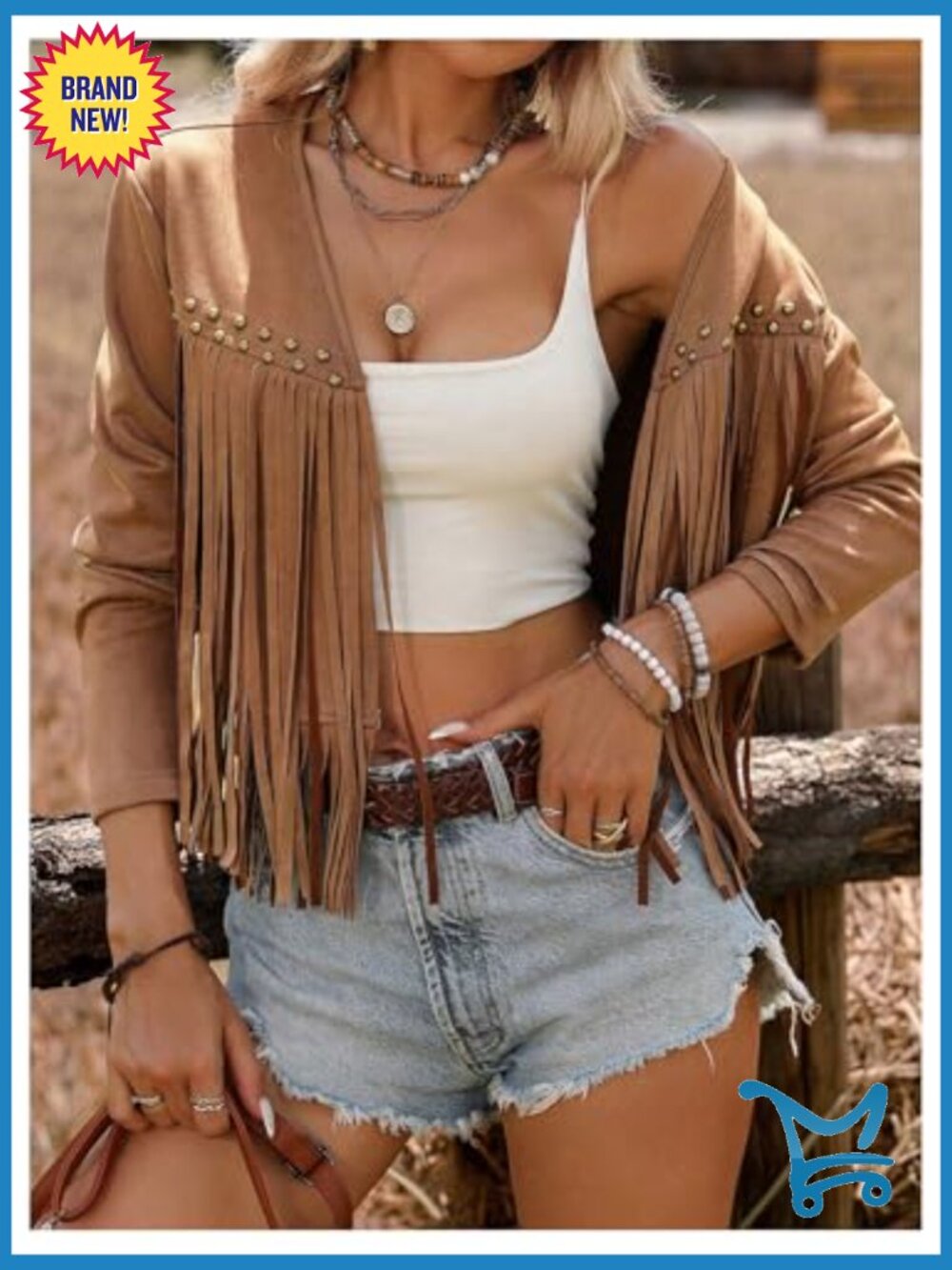 Faux Suede Long Sleeve Fringe Trim Open Front Cardigan Jacket Western Concert - Picture 3 of 6